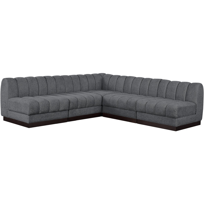 Canapé modulaire rembourré 5 pièces Quinn, Tissu gris chenille
