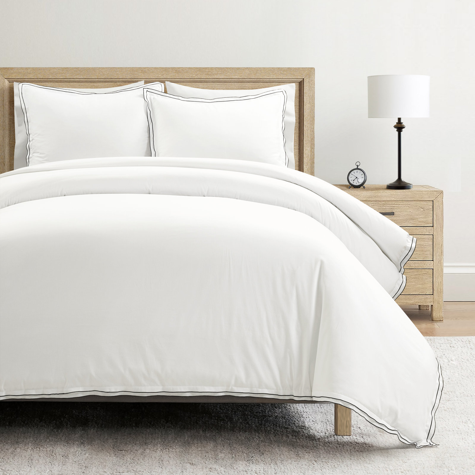 Hampton Embroidered Cotton Duvet Cover Set, White, King Duvet Cover + 2 King Shams