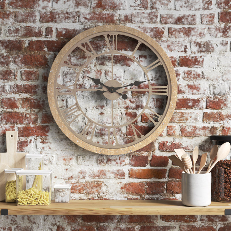 Horloge murale Aekjot, Or / bois naturel, Grand