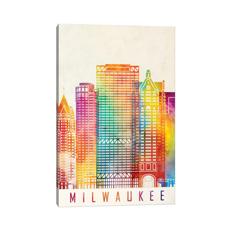 Milwaukee Landmarks Watercolour by Paul Rommer - Wrapped Canvas Painting, 30.48cm H x 20.32cm W x 1.91cm D