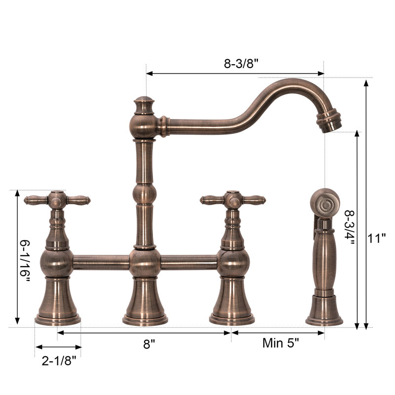 Robinet de cuisine avec jet latéral Akicon, Cuivre antique