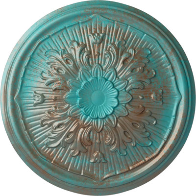 Endurathane Luton Ceiling Medallion, 15 3/4"OD x 5/8"P (Fits Canopies up to 1 1/8"), Hand-Painted Copper Green Patina Finish
