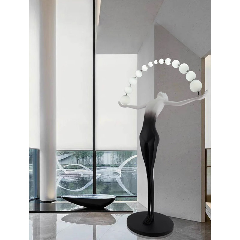 Contemporary Arch Sphere Human Sculpture Floor Light Decor