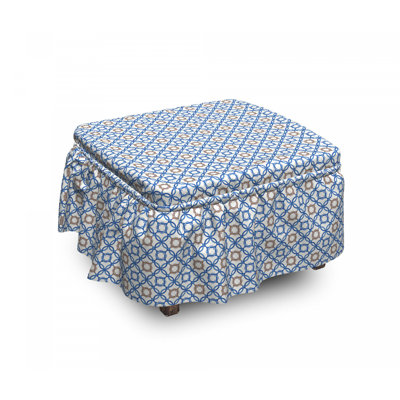 Ensemble de housse pour repose-pieds à coussins carrés 2 pièces quadrilobe bleu faïence