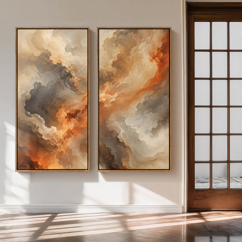 Nuage gris rouille abstrait – Ensemble de 2 impressions d'art murales encadrées sur toile 60"x20"x2, 60"x30"x2
