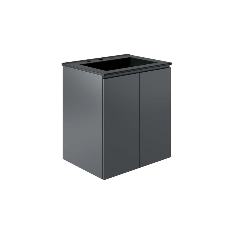 Modway Bryn 24" Wall-Mount Bathroom Vanity, Black, Gray