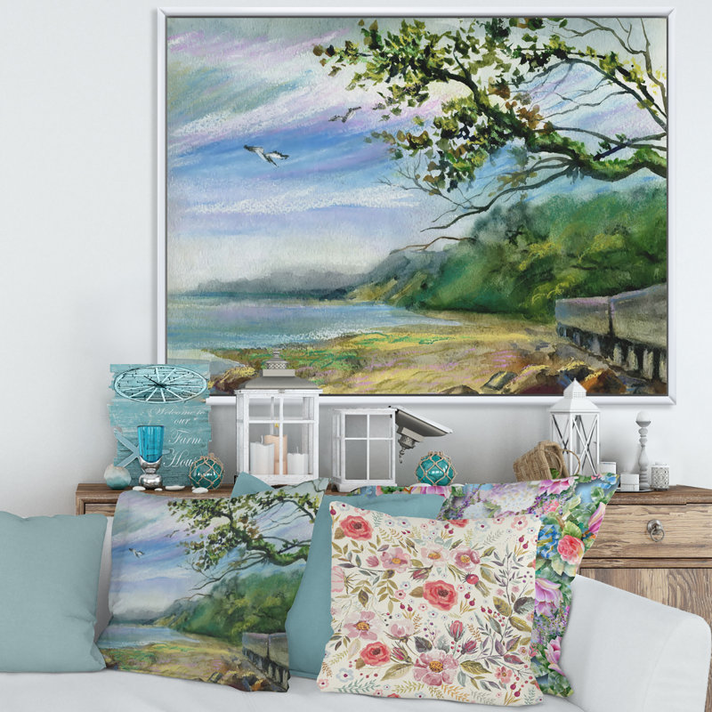 Côte de la mer Baltique - Peinture sur toile, H 24 po x l 32 po x P 1 po, Toile blanche encadrée