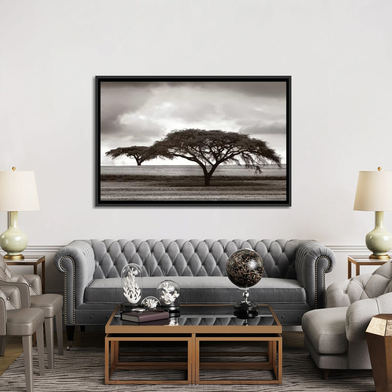« d’acacia trees », reproduction de photo sur toile, H 18 po x l 26 po x P 1,5 po, Toile avec cadre flottant noir