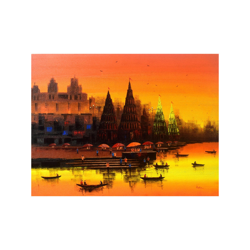 Lever de soleil de Banaras Ghat | Acrylique sur toile | Par Reba Mandal
