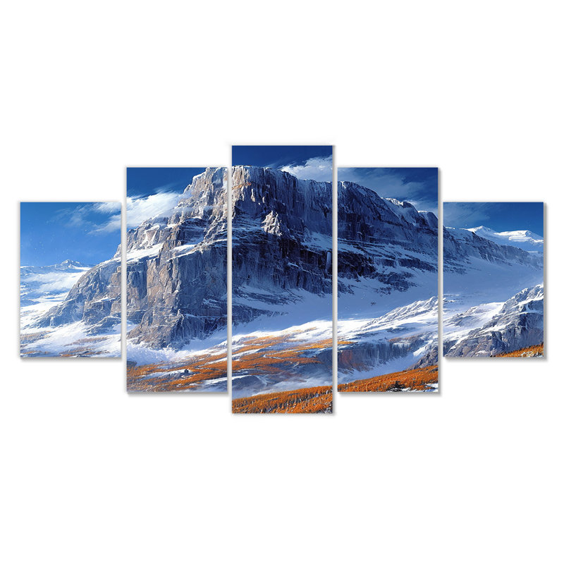 5 pièces d'art mural Snowy Mountain Top - Winter Mountains, H 32 po x l 60 po
