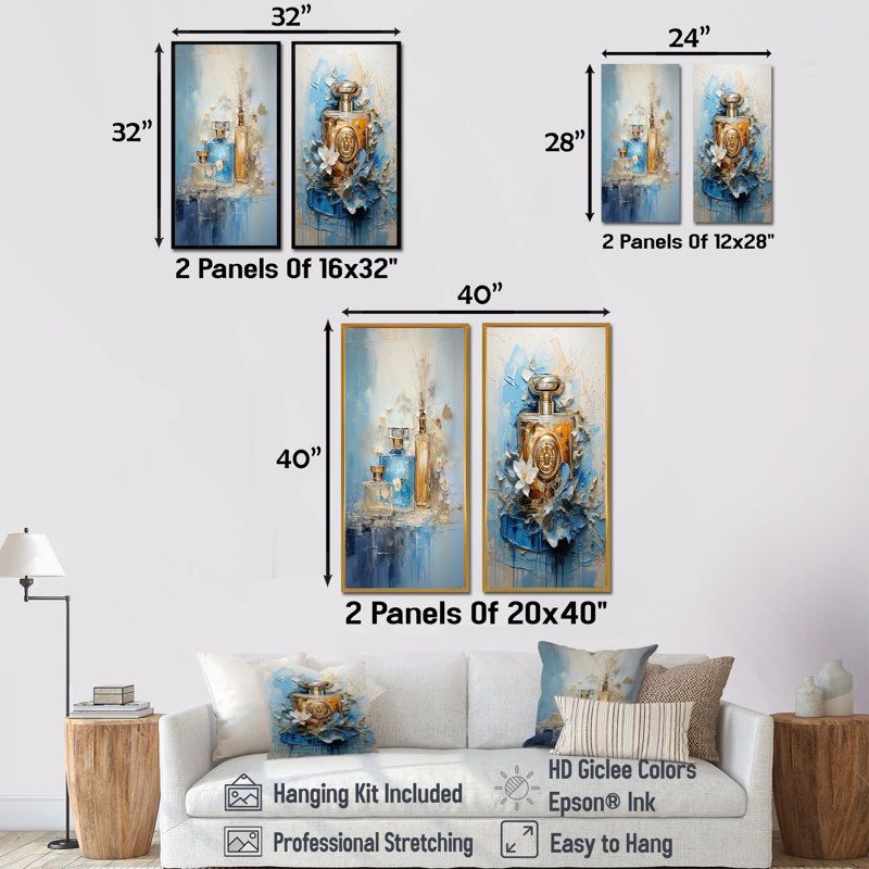 Ensemble de 2 décorations murales Minimalisme - Parfum bleu, H 28 po x l 25 po, Toile tendue