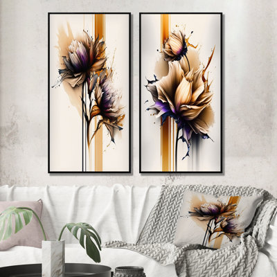 «Orange Dahlia Flower On Abstract Fusion III», 2 pièces sur toile