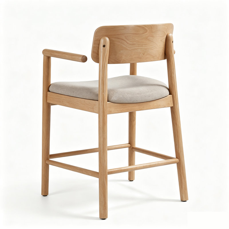 Chaises de bar rectangulaires minimalistes à dossier rembourré en bois d'hévéa, hauteur de comptoir, ensemble de 2, Natural