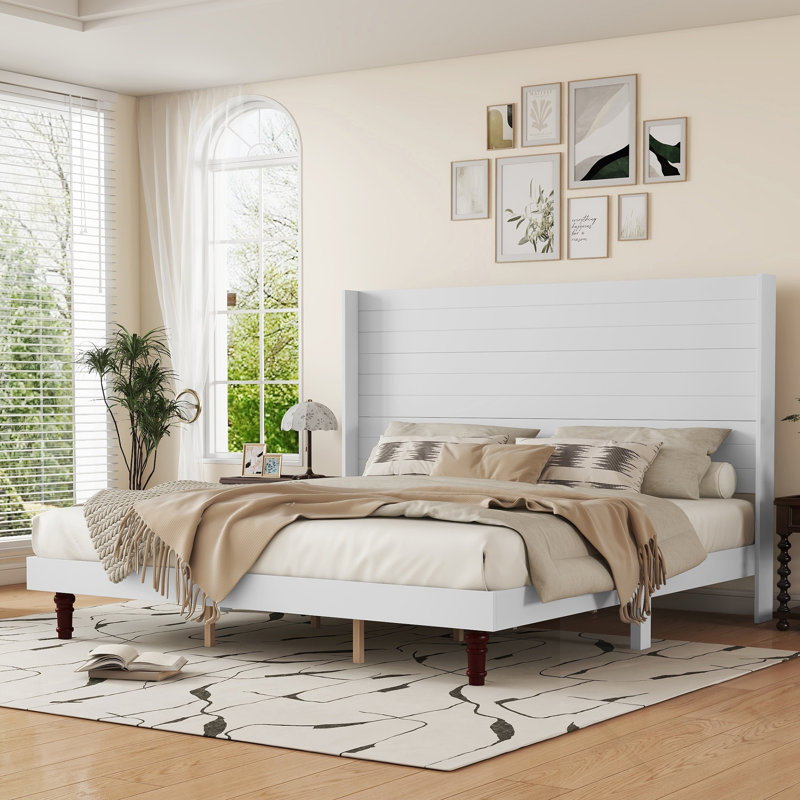 Stylish High Headboard Bed With High Headboard, Comfortable And Elegant For Reading Or Relaxing, White, King