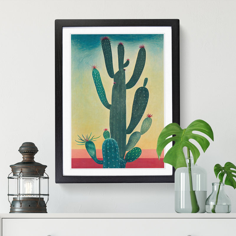 FRM-V0523-350X Cactus Cacti View - Single Picture Frame Print, Black Framed, 64cm H x 46cm W x 2cm D