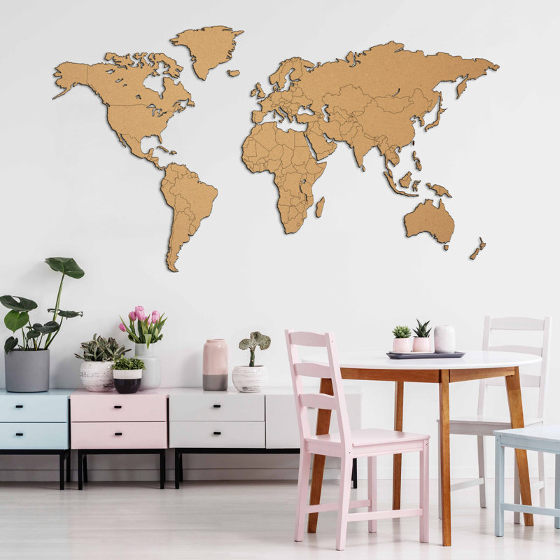 Mappa Del Mondo - COLORI ASTRATTI Mappa Del Mondo - No Frame Print on MDF, 190 x 105 cm, Avana