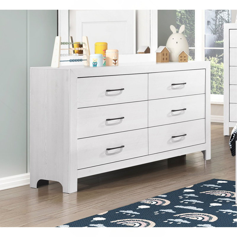 Commode moderne 1Pc de 6 tiroirs avec quincaillerie de chambre à coucher en bois noir, Blanc