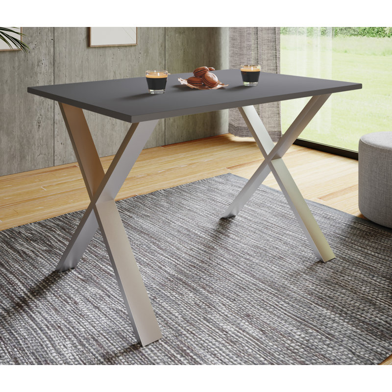 Alwilda Rectangular Dining Table with Steel Base, 76cm H x 110cm W x 50cm D, Black, Browning