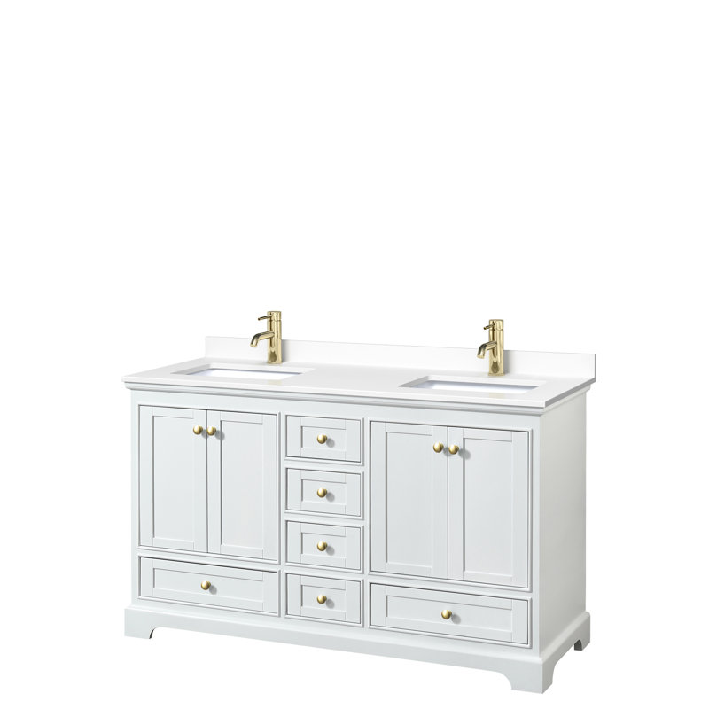 Deborah 60" White and Gold Double Bathroom Vanity with Marble Top