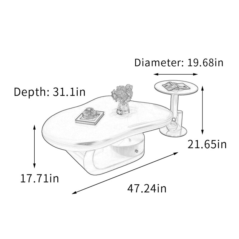 Ensemble de tables basses Home, H 17,71 po x L 47,24 po x l 31,1 po, Noir, Noir