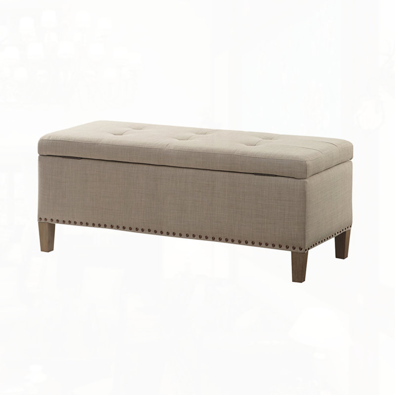 Banc de rangement capitonné à fermeture douce, Gris clair