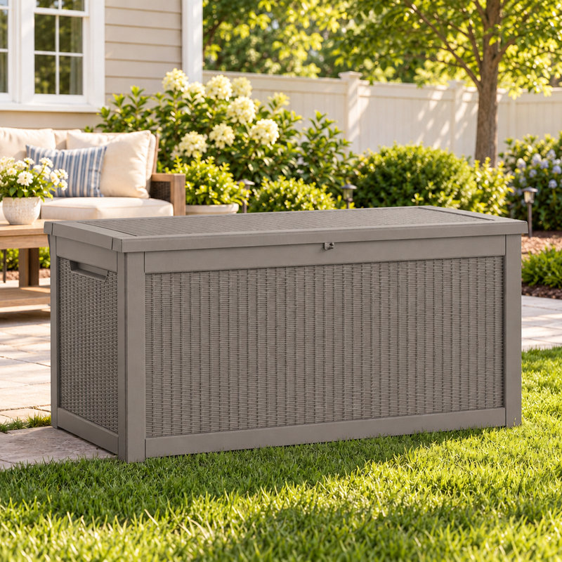 330 Gallons Weatherproof Resin Lockable Deck Box, Gray