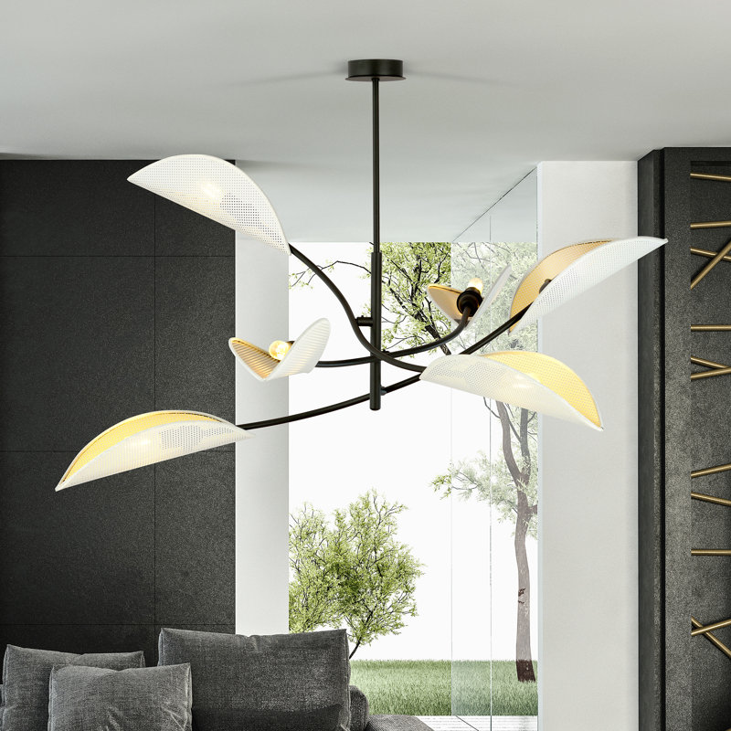 6 - Light Chandelier, White/Gold