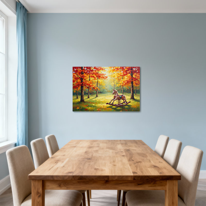 Paysage et nature, arbres d'automne, cheval à bascule, peinture de paysage, H 20 po x l 30 po