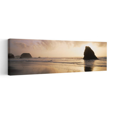 Silhouette de roches sur la plage, Fort Bragg, Mendocino, Californie, États-Unis, romantique, tranquille, abstrait, art mural côtier