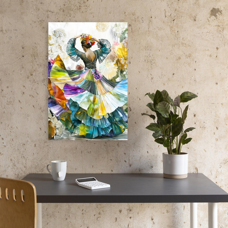 «Vibrant Flamenco Dancer», art floral paysage coloré élégant et traditionnel, H 18 po x l 12 po