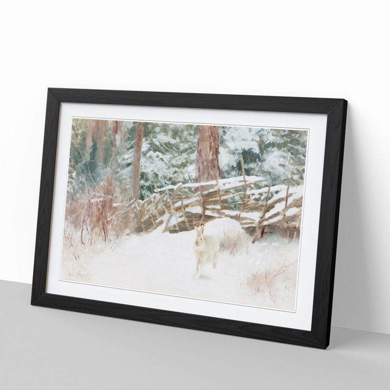 White Hare Vol.7 by Bruno Liljefors - Picture Frame Painting, 36cm H x 48cm W x 2cm D, Black