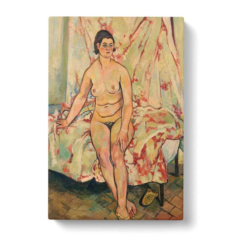 Nude Sitting On The Bed by - Wrapped Canvas Painting, 50cm H x 35cm W x 3cm D