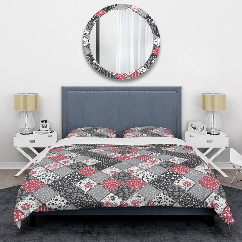 Patchwork rose et blanc - ensemble de housse de couette abstrait - microfibre de polyester
