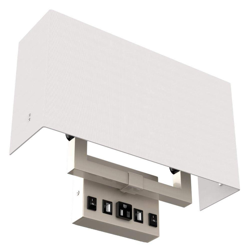 Modern White Fabric Shade Wall Sconce with USB Ports