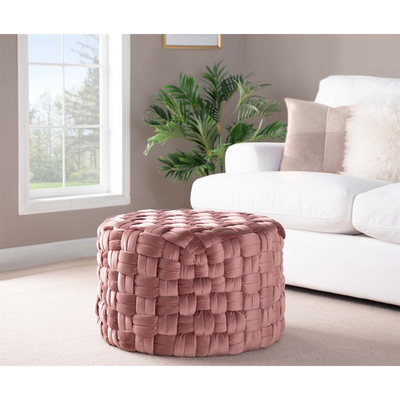 Repose-pieds rond en velours de 24 pouces de couleur rosée, élégant et polyvalent avec rembourrage en mousse confortable