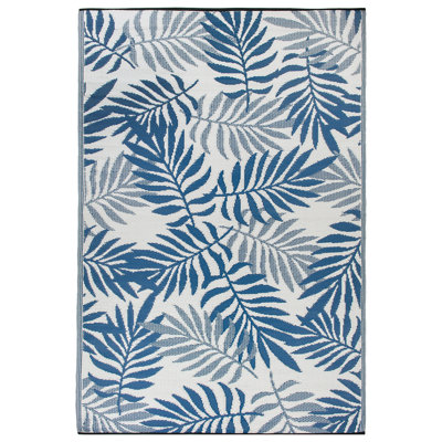 Ramveer Leaves Navy/Ivory Reversible Indoor/Outdoor Plastic Straw Area Rug