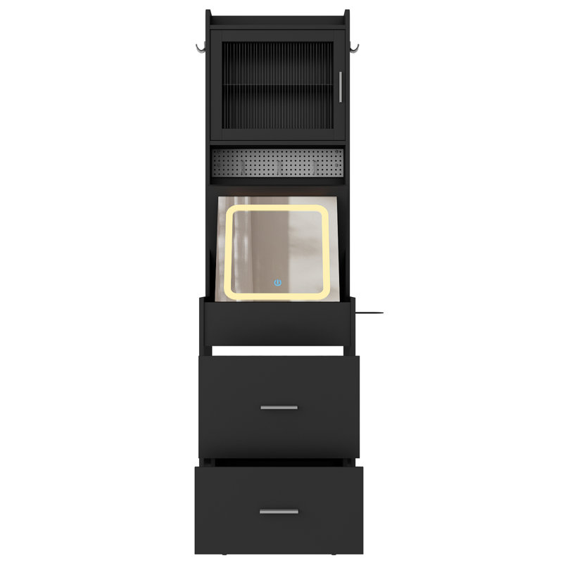Petit meuble-lavabo avec miroir et lumières DEL, table de maquillage avec station de charge et tablettes de rangement pour petits espaces, ensemble de meuble-lavabo compact avec coin