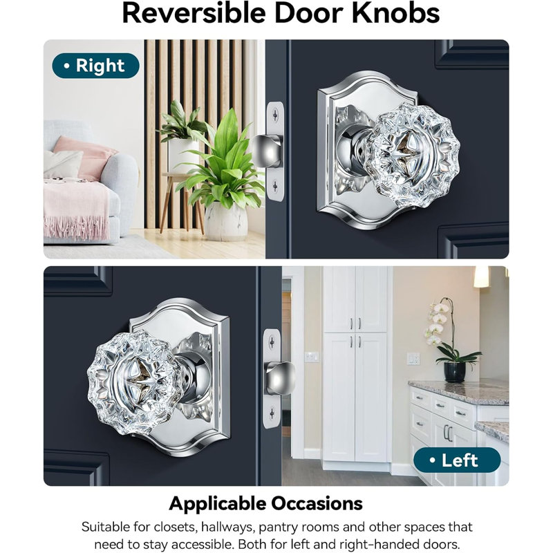 Boutons de porte d'intimité en cristal avec rosette arquée, Polished Chrome
