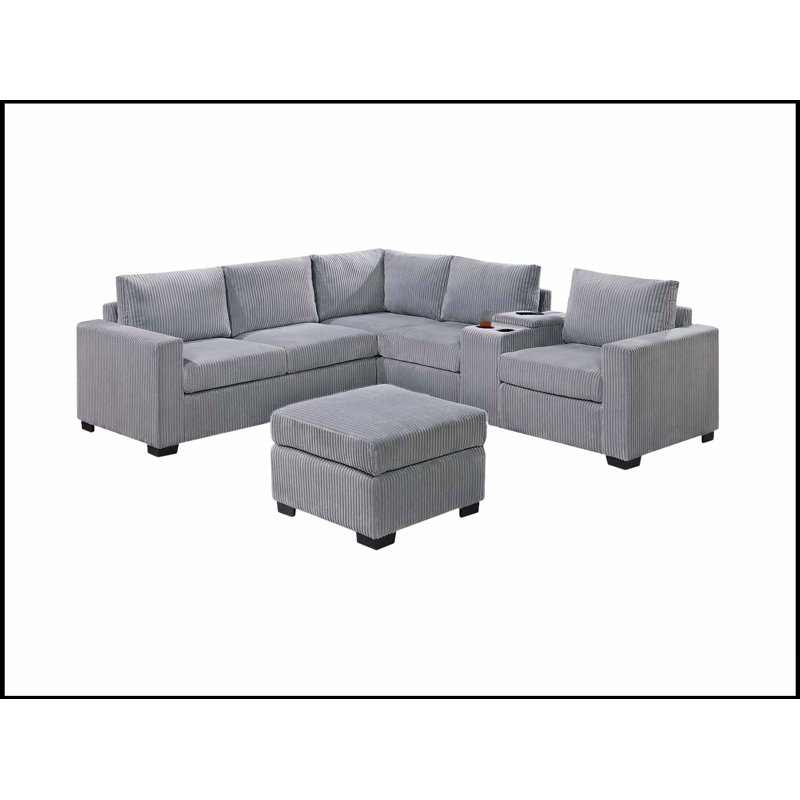 Modern Functional Light Gray Corduroy Upholstered Sectional Set For Comfortable And Stylish Living Room Seating, Light Gray