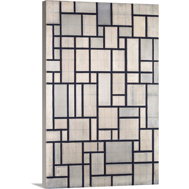 "Composition with Grid 2" par Piet Mondrian - reproduction d'art sur toile, Toile tendue, H 60 po x l 40 po x P 1,25 po