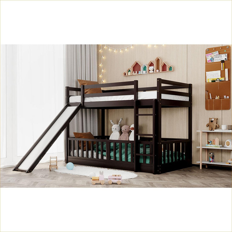 Lit superposé simple au-dessus de lit simple avec glissière convertible et échelle pour chambre à coucher