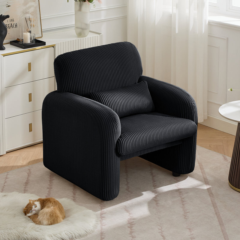 Chaise d'appoint rembourrée en velours côtelé avec coussin lombaire, Noir, Non