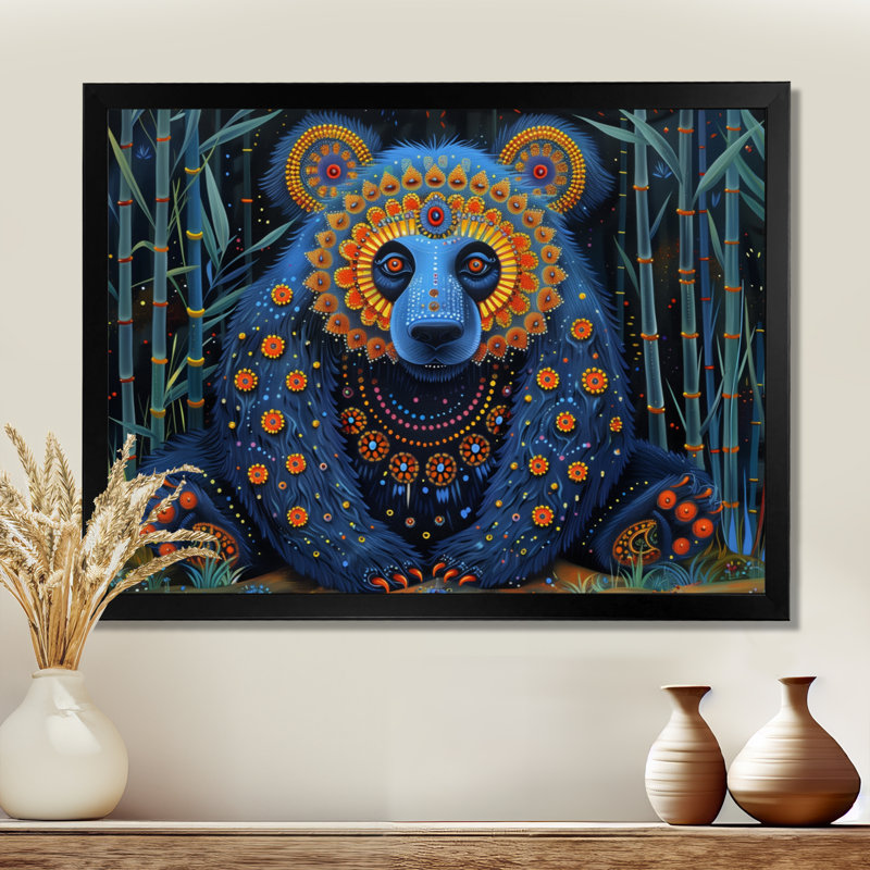 Décoration murale panda bleu bleu, mystique et panda II, Cadre noir, H 34 po x l 44 po