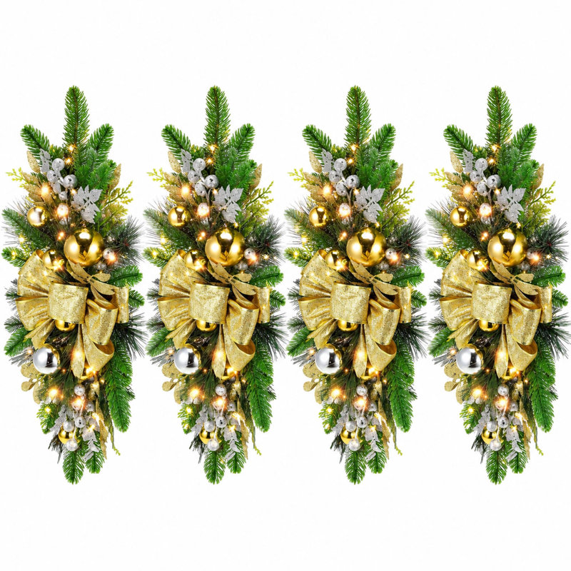 Ensemble de 4 guirlandes lumineuses de Noël en forme de larme, préilluminées, de 61 cm (24 po), pour la décoration des escaliers et des murs.