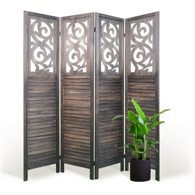 Panel Folding Room Divider 5.6 Ft Wood Carved Room Divider Privacy Screen for Home Office