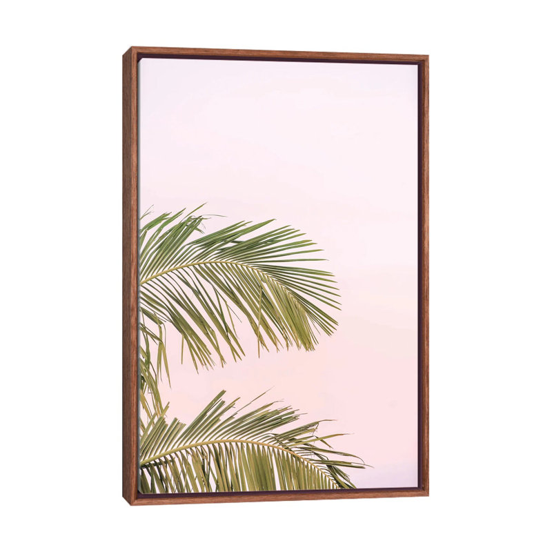 Sunset Palm Leaves - Painting on Canvas, 101.6 cm H x 66.04 cm W, Brown Framed