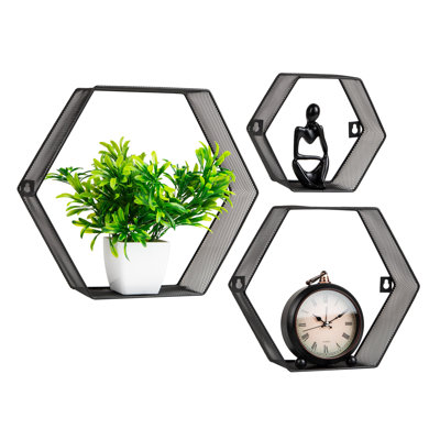 Ensemble de 3 tablettes flottantes hexagonales Mind Reader, décoration murale, tablette en nid d'abeille, bureau, treillis métallique