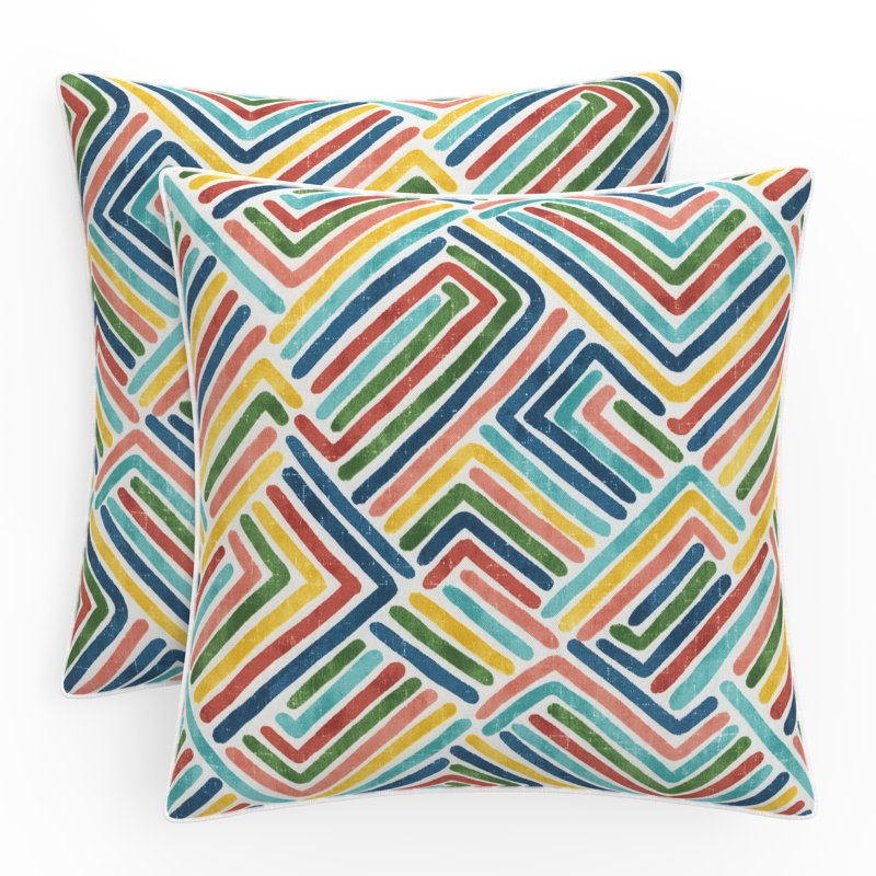 Multi-Color Geometric Pattern Outdoor Floor Pillow, 25" Square