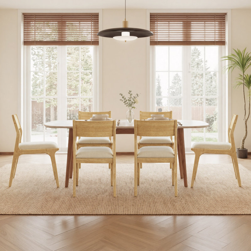 Ensemble de 4 chaises de salle à manger rembourrées avec cadre en bois vendu, 4, Linen, Natural
