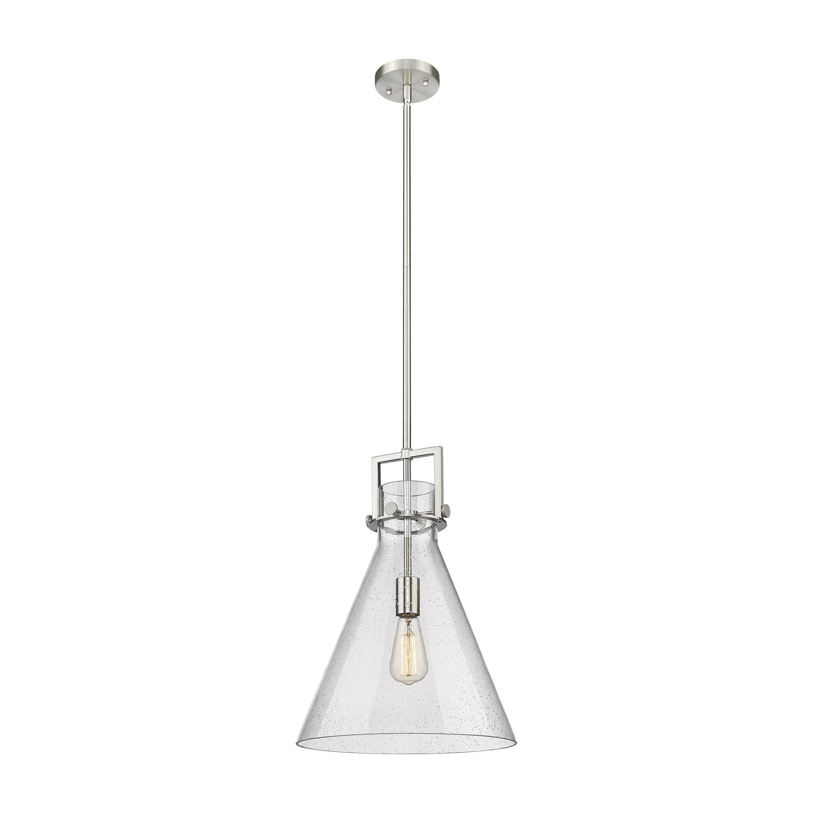 Coterie Single Light Glass Dimmable Pendant, 19.13" H x 14" W x 14" D, Seedy, Satin Nickel